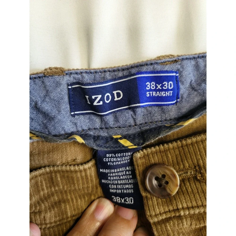 IZOD Mens Straight Corduroy Pants Bundle 2 Pairs Brown Tan 38x30 Stretch Cotton